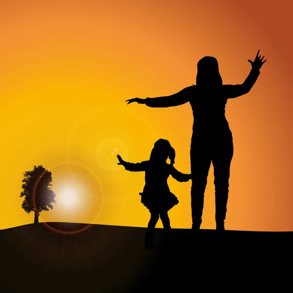 Silhouette of family on nature background — Stock Vector