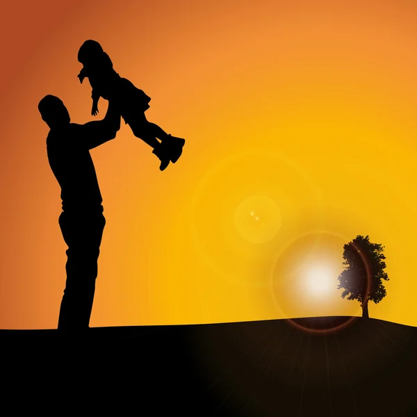 Silhouette of family on sunset background — Stock Vector