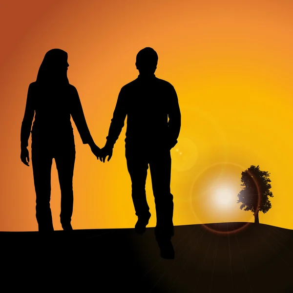 Пара закоханих на фоні заходу сонця — стоковий вектор