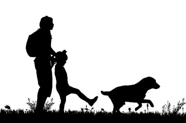 Aile ile köpek silüeti