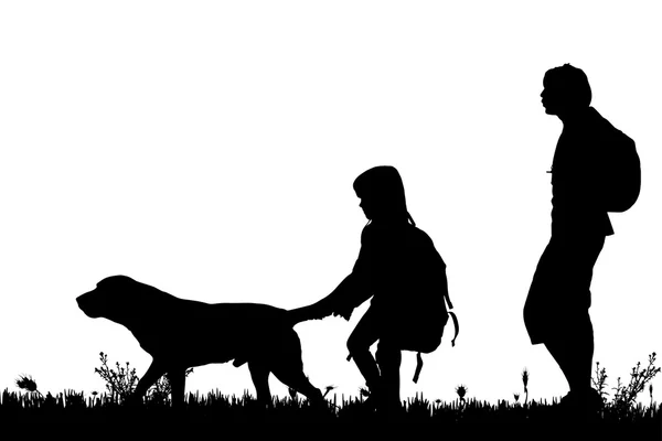 Silhouette of family with dog — Stock Vector