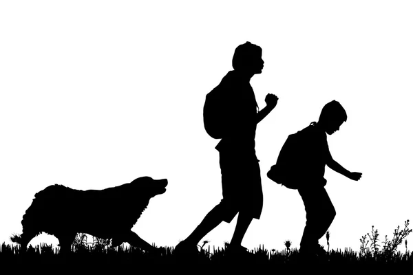 Silhouette einer Familie mit Hund — Stockvektor