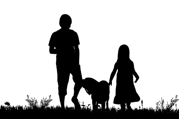 Silhouette di famiglia con cane — Vettoriale Stock