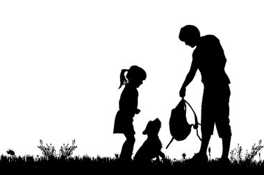 Aile ile köpek silüeti