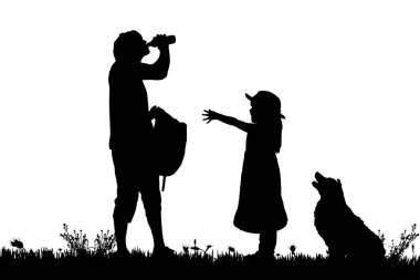 Aile ile köpek silüeti