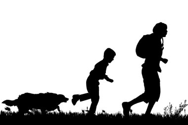Aile ile köpek silüeti