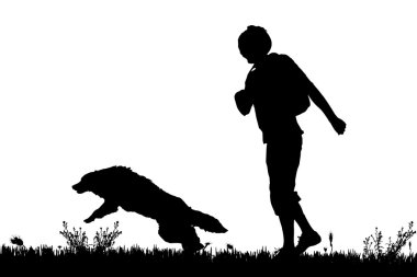 köpekli adam silüeti.