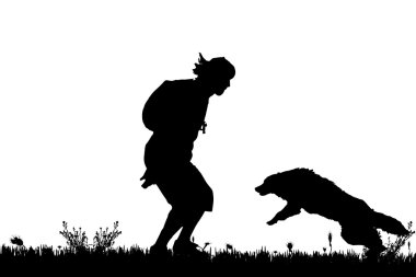 köpekli adam silüeti.