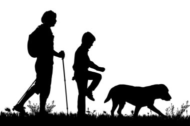 Aile ile köpek silüeti