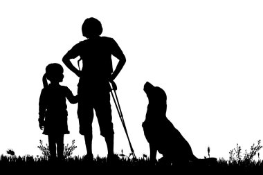 Aile ile köpek silüeti