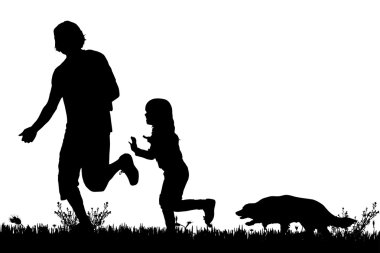 Aile ile köpek silüeti