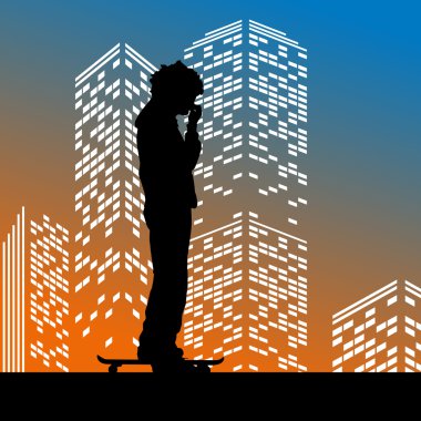 kaykaycı gökdelenler arka plan üzerinde silüeti