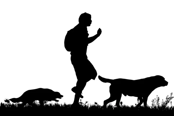 Silhouette of man with dogs — Stock Vector