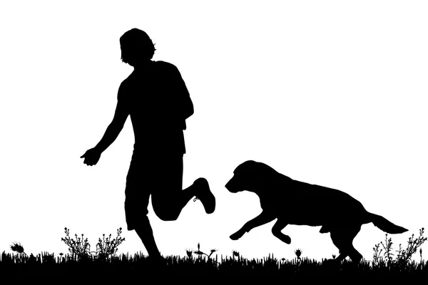 Silhouette d'homme avec chien . — Image vectorielle