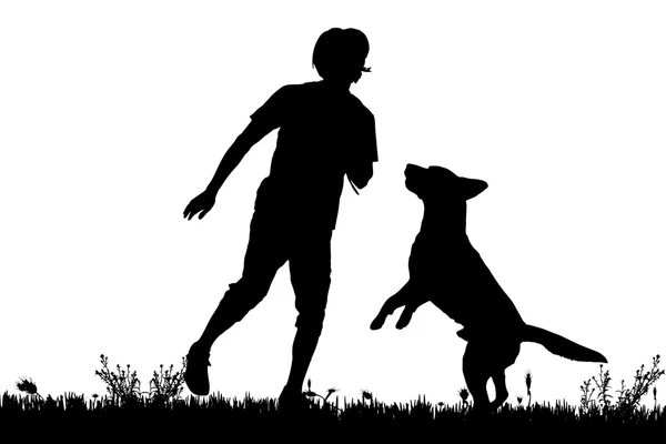 Silhouette d'homme avec chien . — Image vectorielle