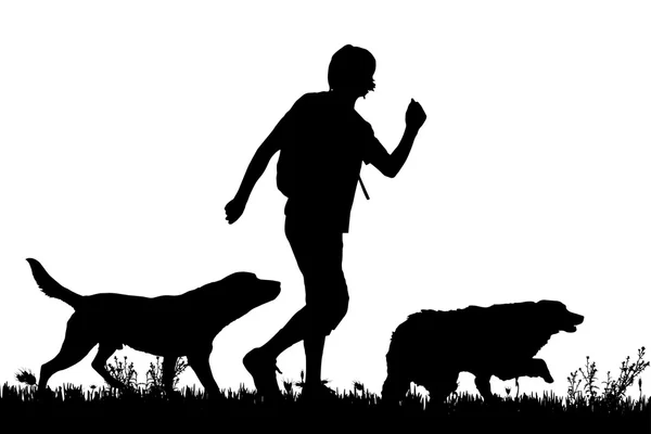 Silhouette d'homme avec chiens — Image vectorielle