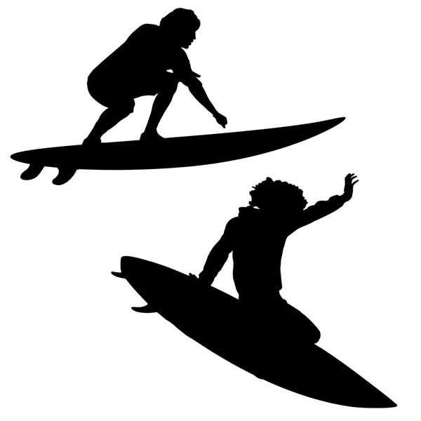 Schwarze Silhouetten des Surfers — Stockvektor