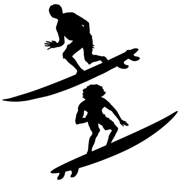 Schwarze Silhouetten des Surfers — Stockvektor