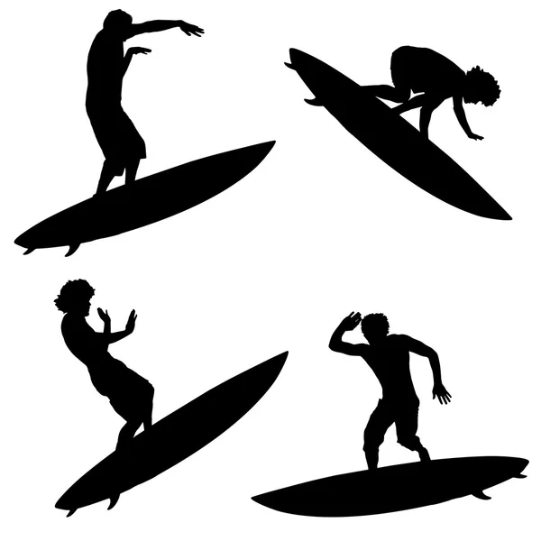 Siluetas negras de surfista — Vector de stock