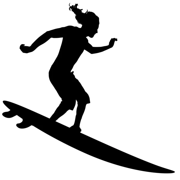 Czarna sylwetka surfer — Wektor stockowy