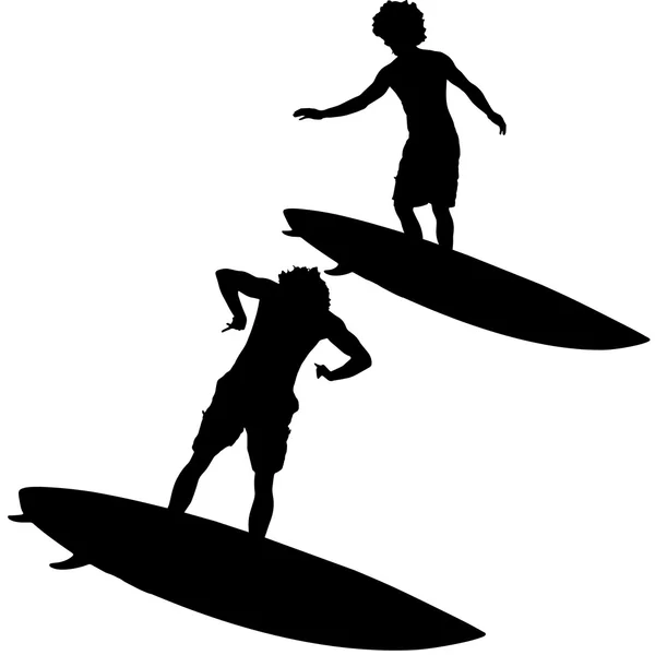 Zwarte silhouetten van surfer — Stockvector