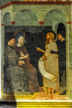 İtalya / Castiglione 09 / 12 / 2014 Eski kilisenin vaftiz töreni 1435 'te ressam Masolino da Panicale tarafından Rönesans öncesi uluslararası Gotik tarzda resmedildi.     