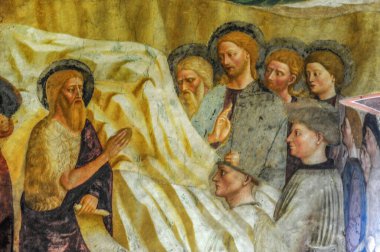 İtalya / Castiglione 09 / 12 / 2014 Eski kilisenin vaftiz töreni 1435 'te ressam Masolino da Panicale tarafından Rönesans öncesi uluslararası Gotik tarzda resmedildi.     