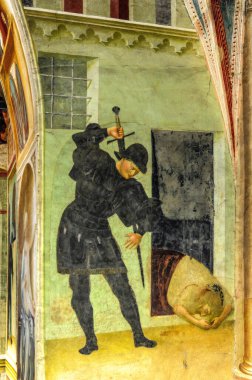 İtalya / Castiglione 09 / 12 / 2014 Eski kilisenin vaftiz töreni 1435 'te ressam Masolino da Panicale tarafından Rönesans öncesi uluslararası Gotik tarzda resmedildi.     