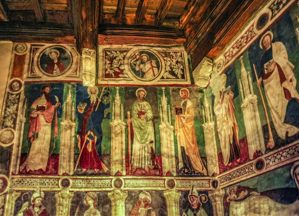 Fresken Schmücken Den Fünfeckigen Innenhof Des Fenis Schlosses Mit Seiner — Stockfoto