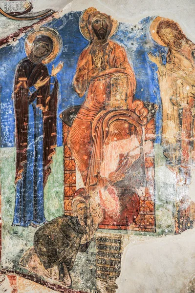 The frescoes covering the walls and vaults of the cave dug by the Neophyte Recluse in a steep rock were made from 1183 to 1196 during the life of the monk   