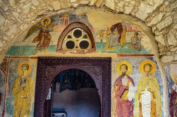 Freski Przykrywające Ściany Sklepienia Jaskini Wykopanej Przez Neofitę Mnich Stromej — Zdjęcie stockowe