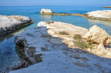 Heykel rahatlığı, rüzgârla cilalanmış üstleri ve tenha koyları ile öngörülemez şekildeki beyaz kayalar Kıbrıs 'ın batı kıyısında çarpıcı bir doğa olayıdır.      