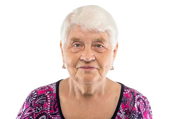 Ernsthafte ältere Frau mit weißen Haaren — Stockfoto