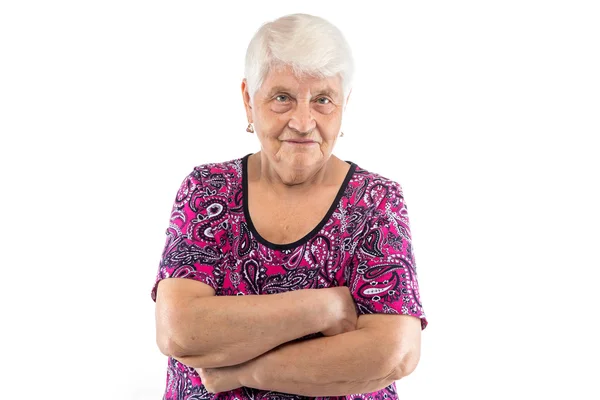 Elderly lady with arms crossed — Stock Photo, Image