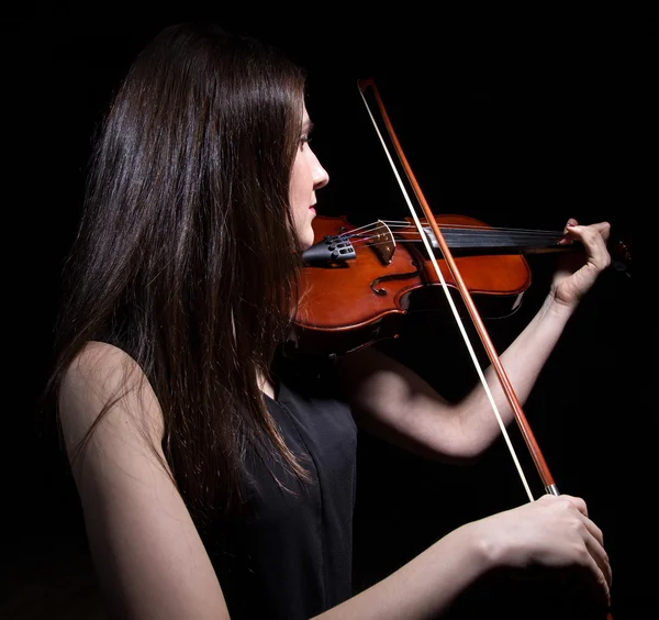 Morena mulher tocando violino de volta — Fotografia de Stock
