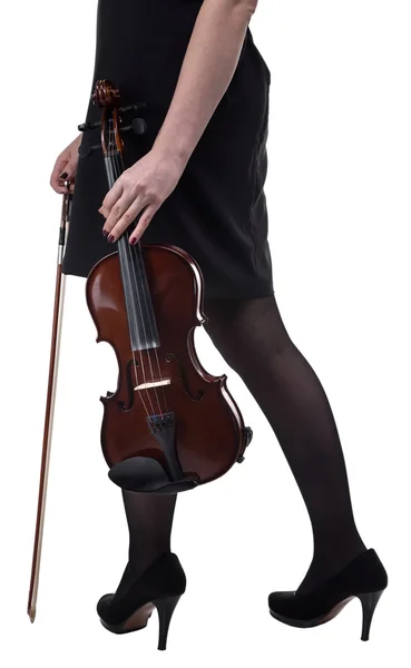 Violino e mulher de preto — Fotografia de Stock