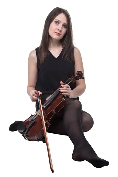 바이올린으로 앉아있는 여자 — 스톡 사진