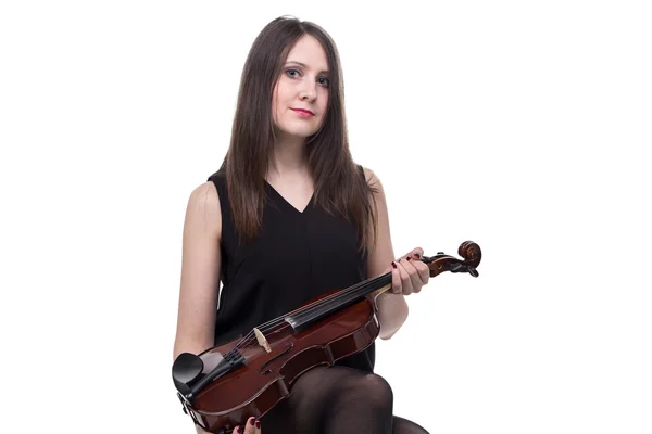 Carino brunettte donna con violino — Foto Stock