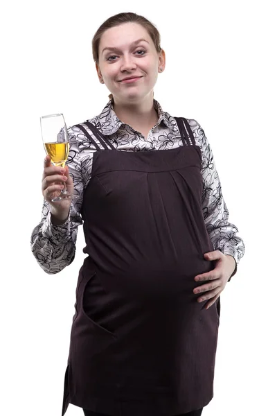 Pregnant happy woman with alcohol — Stock Photo, Image