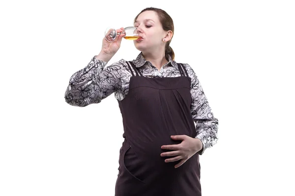 Pregnant young woman drinking alcohol — Stock Photo, Image