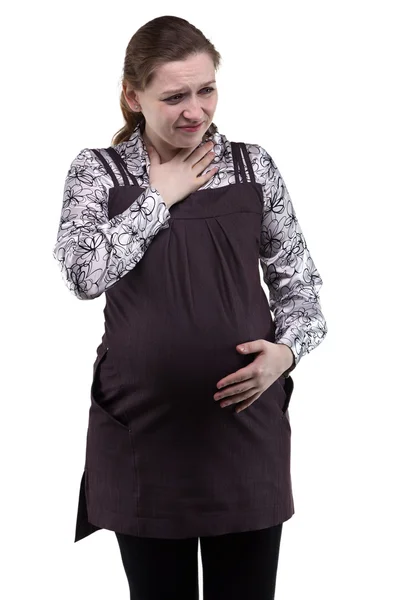 Mujer joven embarazada y ardor de estómago —  Fotos de Stock