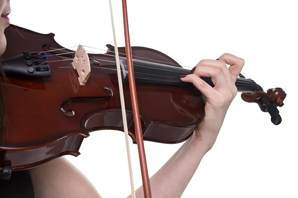 Violino marrom na mão das mulheres — Fotografia de Stock