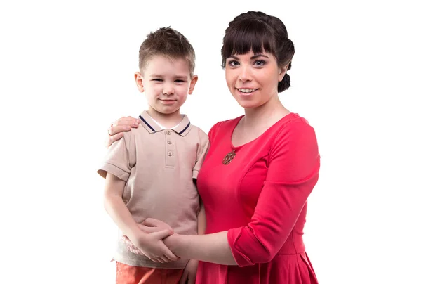 Sitting brunette woman and her son — Stock Photo, Image