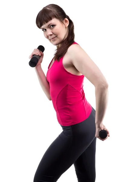 Brunette woman with dumbbells — Stock Photo, Image
