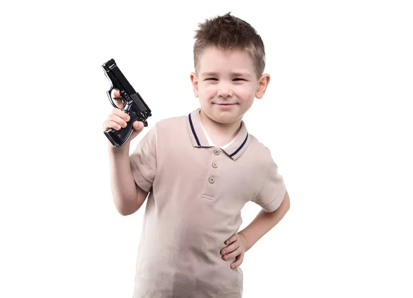 Silahı olan sarışın küçük çocuk — Stok fotoğraf
