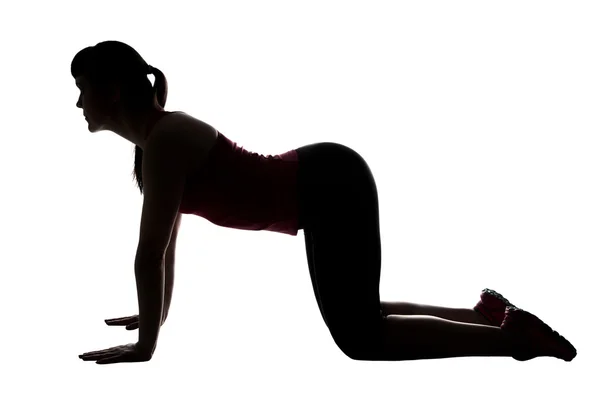 Silhouette of sport trainer on knees — Stock Photo, Image