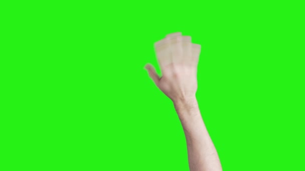 Video of male hands showing hello and goodbye on green background — Stock Video