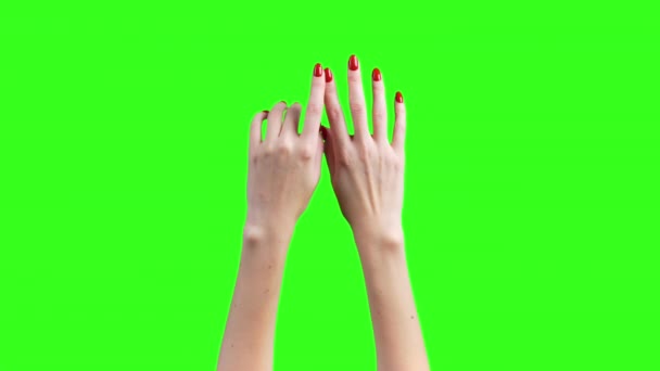 Video de manos femeninas demuestran dedos sobre fondo verde — Vídeos de Stock
