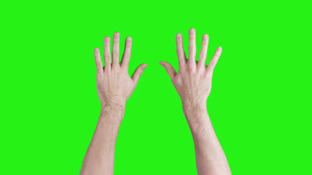 Video of male washed hands on green background — Stock Video