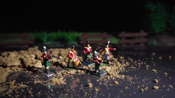 Video of vintage tin soldiers and war reconstruction with sliding — Stock Video